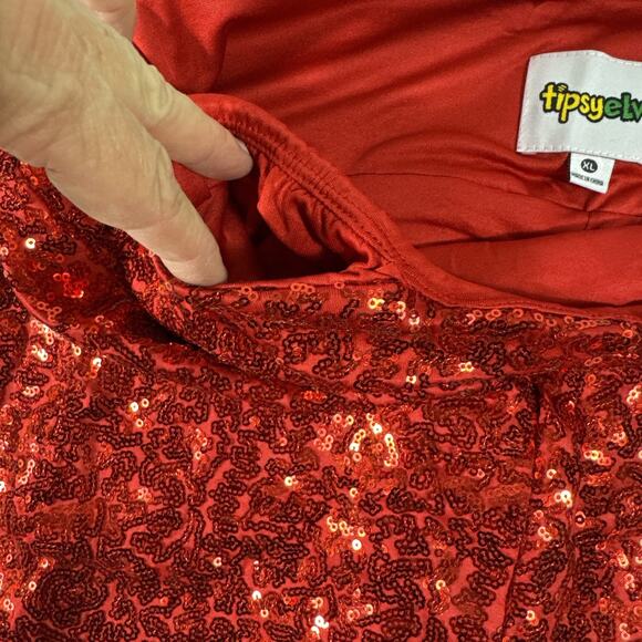 Red SEQUIN High Waist LEGGINGS Inside Waist POCKET TIPSY ELVES Stretchy NWT - Picture 5 of 9